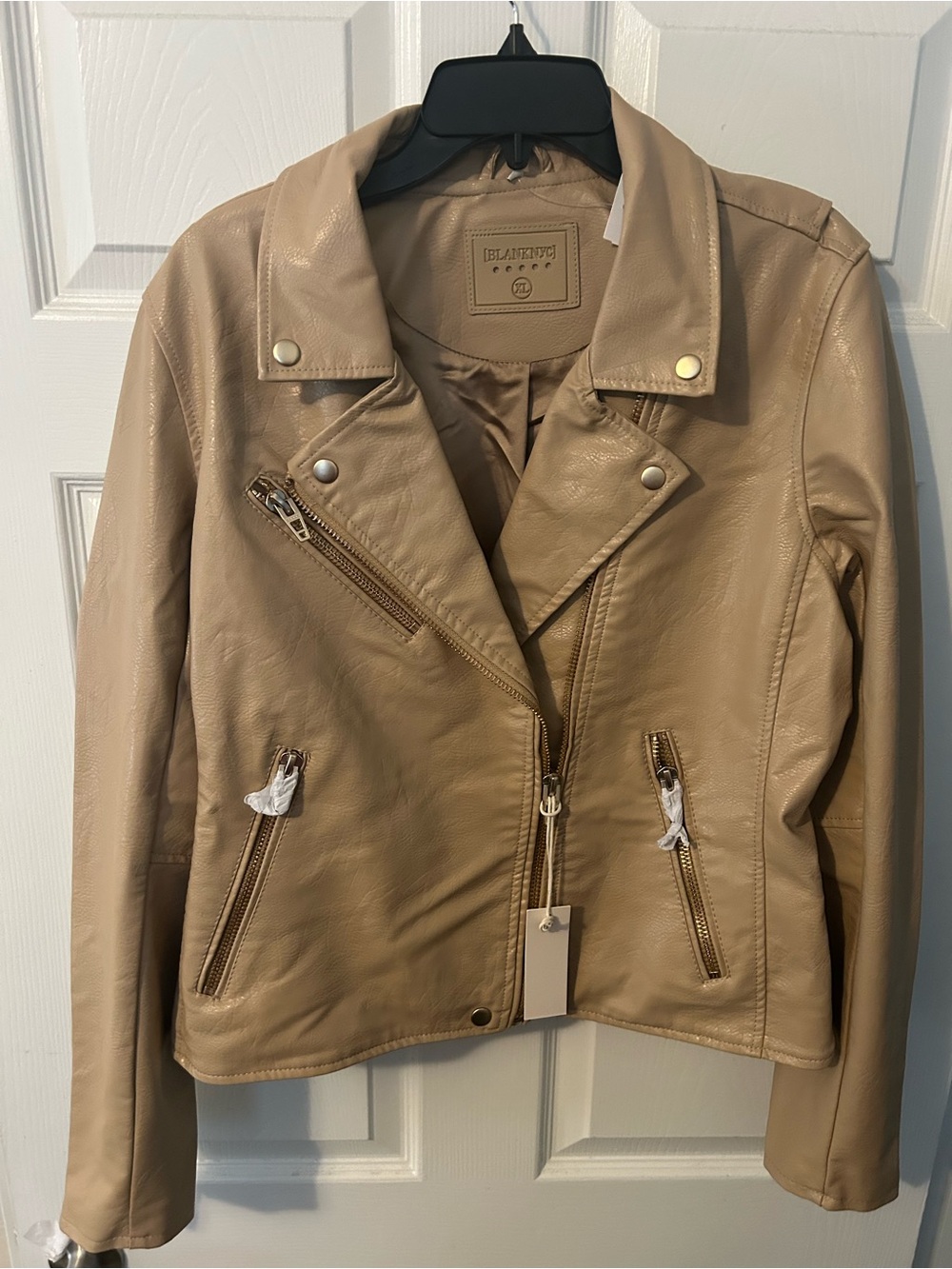 Blank NYC Faux Leather Moto Jacket in Taupe